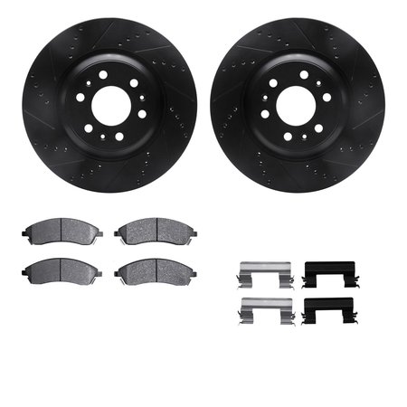 DYNAMIC FRICTION CO 8312-46035, Rotors-Drilled, Slotted-BLK w/ 3000 Series Ceramic Brake Pads incl. Hardware, Zinc Coat 8312-46035